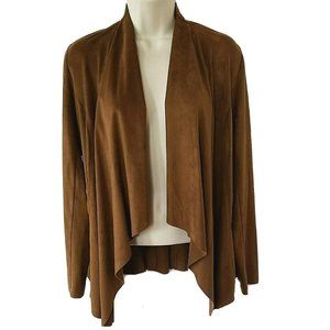INC International Concepts XS Faux Suede Jacket Draped Open Front Brown
